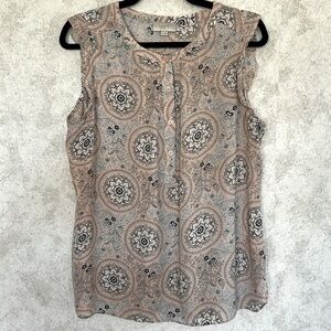 LOFT   Pink Floral Ruffled Sleeveless Blouse Size L